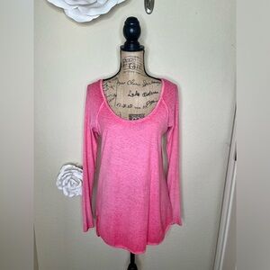 We The Free Vibrant Pink Ombré Long Sleeve Oversized Tunic Hi-Lo Top Sz S